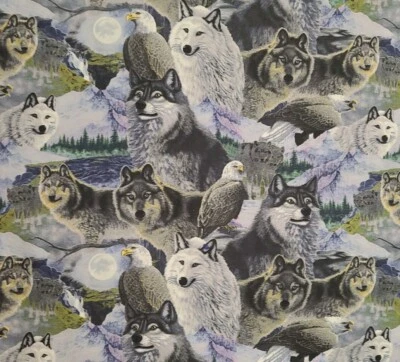 1ydx42"100% cotton, Michael R. Matherly for Four Seasons, David Textiles, Wolves - Image 1 of 3