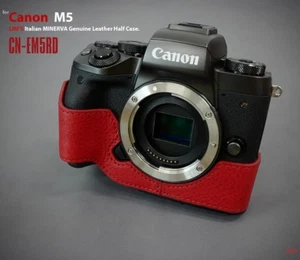 LIM'S Genuine Italy Leather Camera Half Case Cover For Canon EOS M5 - Red - Picture 1 of 12