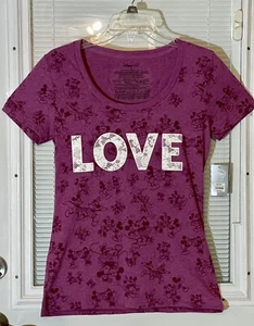 NWT Minnie & Mickey Mouse All-Over Print T- Shirt Pink LOVE Juniors Size M - Picture 1 of 8