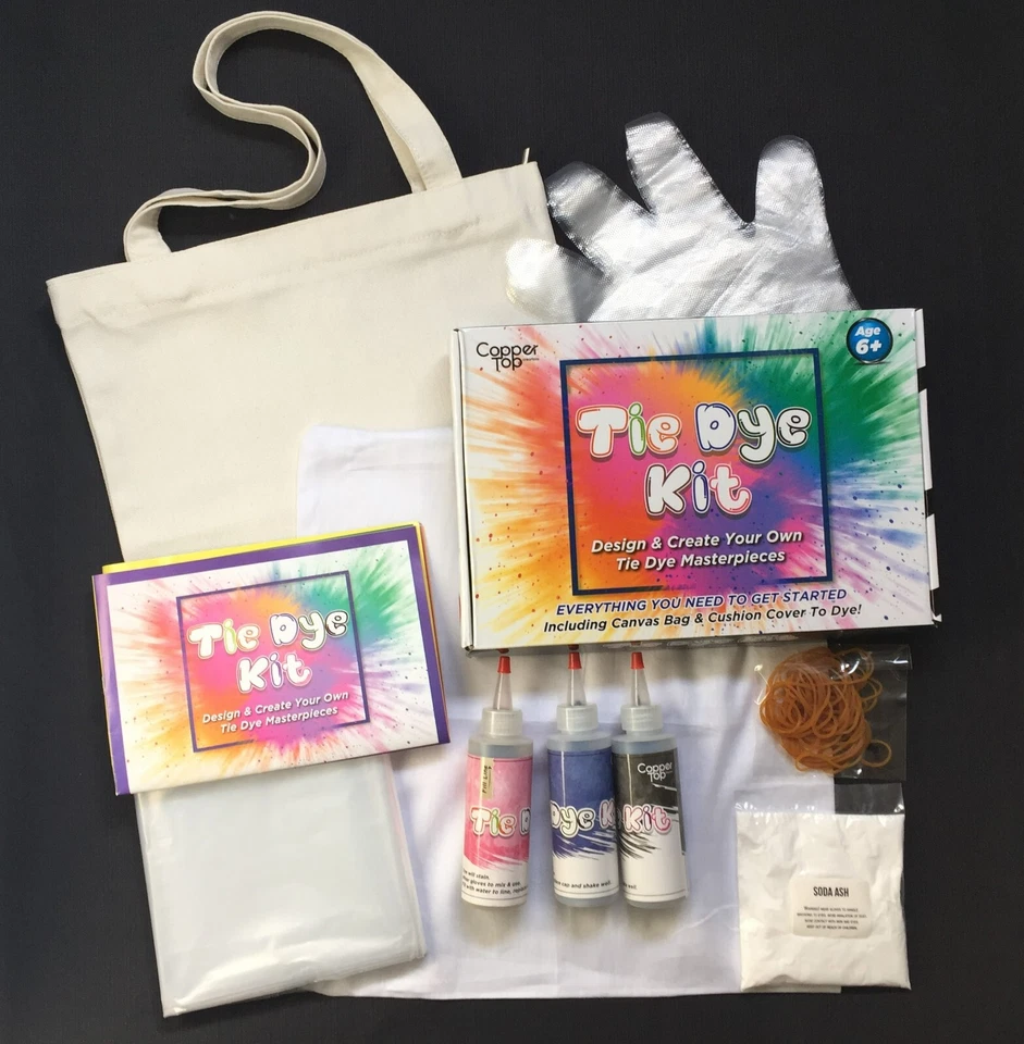 Tie Dye Kit With 3 Colour Dyes Plus Tote Bag & Cushion Cover To Design & Dye - Image 1 of 4