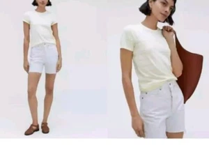 T-shirt donna Everlane The cotone biologico girocollo piccola gialla a righe nuova  - Foto 1 di 4