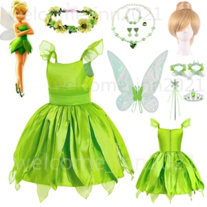 Girls Green Fairy Pixie Princess Costume Fancy Dress Kids Spirit Cosplay Dresses - Picture 1 of 26