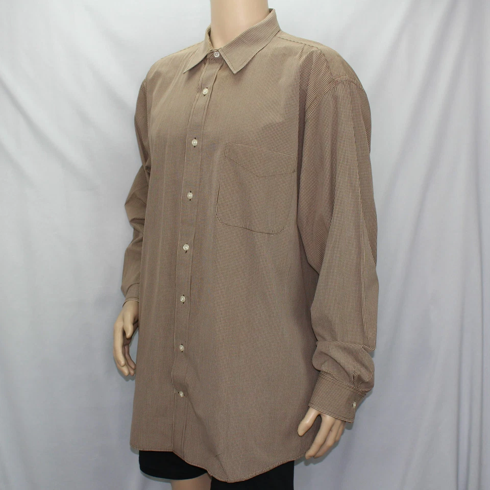 Camisa de vestir St John's Bay marrón blanca a cuadros para hombre 2XL grande alta manga larga  Foto 1 de 4