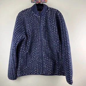 J. Crew Large Mens Navy Blue Nordic Sherpa Fleece Full Zip Patterned Jacket Coat - Picture 1 of 6