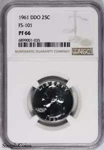 1961 DDO FS-101 Washington Quarter ~ NGC PF66 ~ PROOF PR66 Silver Coin US - Picture 1 of 2