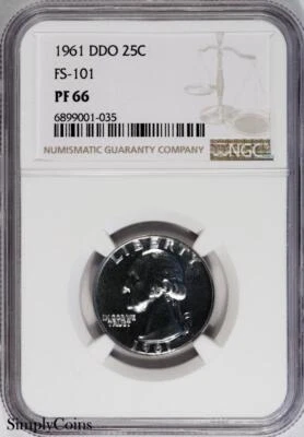 1961 DDO FS-101 Washington Quarter ~ NGC PF66 ~ PROOF PR66 Silver Coin US - Image 1 of 2