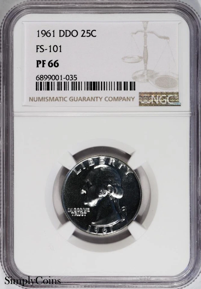 1961 DDO FS-101 Washington Quarter ~ NGC PF66 ~ PROOF PR66 Silver Coin US - Image 1 of 2