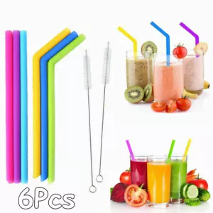 6 pajitas reutilizables de silicona premium extra largas y anchas + 2 cepillos limpios - Imagen 1 de 12