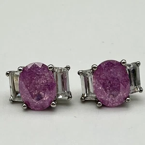 Pink & Clear Rhinestone Post Earrings .25” Wide - Picture 1 of 5