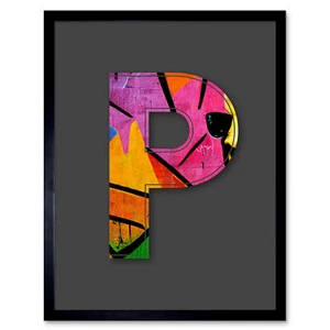 Letter P Neon Multicoloured Abstract Graffiti Initial Art Print Framed 12x16 In - Picture 1 of 29