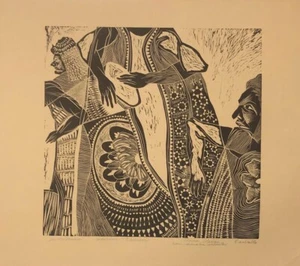 Linoleum by Oscar Carballo Pérez, ̈Carnaval ̈, original signed - Picture 1 of 8