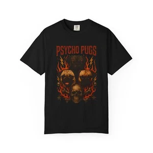Psycho Mops Grunge Shirt Geschenk für Mopsliebhaber Lustiges Shirt Heavy Metal Mops Shirt - Bild 1 von 8