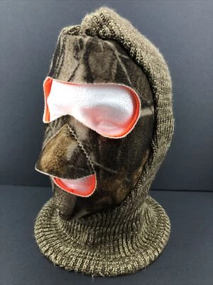 Vtg Fleece Face Mask Blaze Orange Camo Reversible Knit Winter Balaclava Hunting - Image 1 of 4