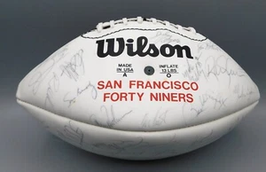 Equipo de campeones del Super Bowl de los 49ers 1988 firmado x45+ fútbol ~ Rice Montana ~ JSA - Imagen 1 de 5