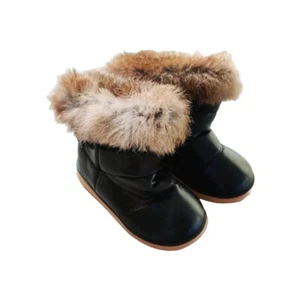 Girls Black Winter booties faux leather Boots fur lined/fur trim warm - Picture 1 of 8