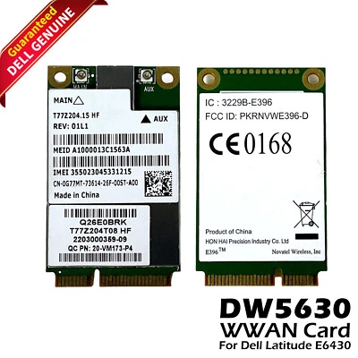 Lot x 2 New Dell Latitude E6430 Qualcomm Gobi 3000 3G WWAN Mini PCI-E Card G77MT - Image 1 of 4