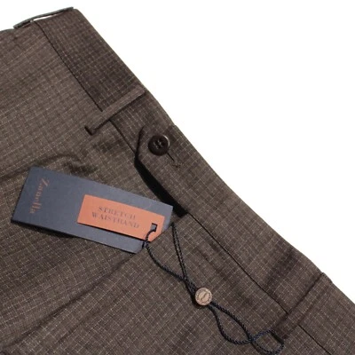 Zanella NWT Dress Pants Size 32 US Parker In Brown Plaid Wool Blend - Image 1 of 4