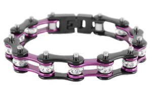 Women's Stainless-Steel Black & Purple Motorcycle Tennis Bracelet 62