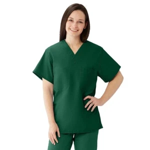 ComfortEase Hunter Green Scrub Top Unisex One-Pocket Reversible, Medium 1 ea - Picture 1 of 4