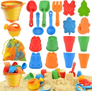 Juego de juguetes de playa para niños - Cubo de arena plegable palas regadera bolsa de malla - Imagen 1 de 10