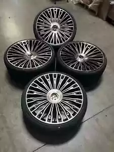 22" Machined Face/Black Outline Wheels w/Tires Fits Mercedes S Class Models - Picture 1 of 8