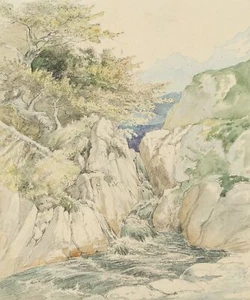 R. ERBE (1844-1903), Gebirgsbach im Achental, acuarela realismo naturaleza 1850-1899 - Imagen 1 de 3