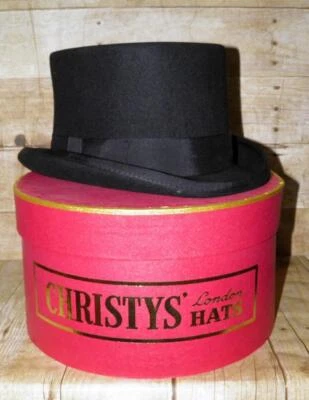 Vintage Boxed Black Fur Felt Dressage Top Hat - Size 7 1/2 / 61cm By Christys - Image 1 of 4