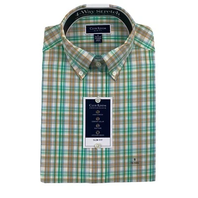 Club Room Mens Slim Fit 4-Way Stretch Plaid Dress Shirt Multicolor 14-14.5 - Image 1 of 3