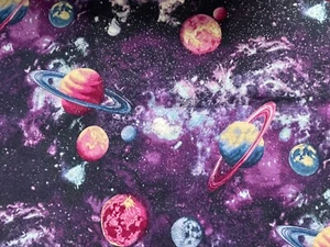 OUTER SPACE SOLAR SYSTEM COLORFUL PRINT QUILT QUALITY 100% COTTON FABRIC - Picture 1 of 2