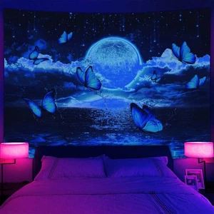 Gothic Butterfly Wall Art Blacklight Poster UV Reactive Tapestry Wall Hanging - Picture 1 of 6
