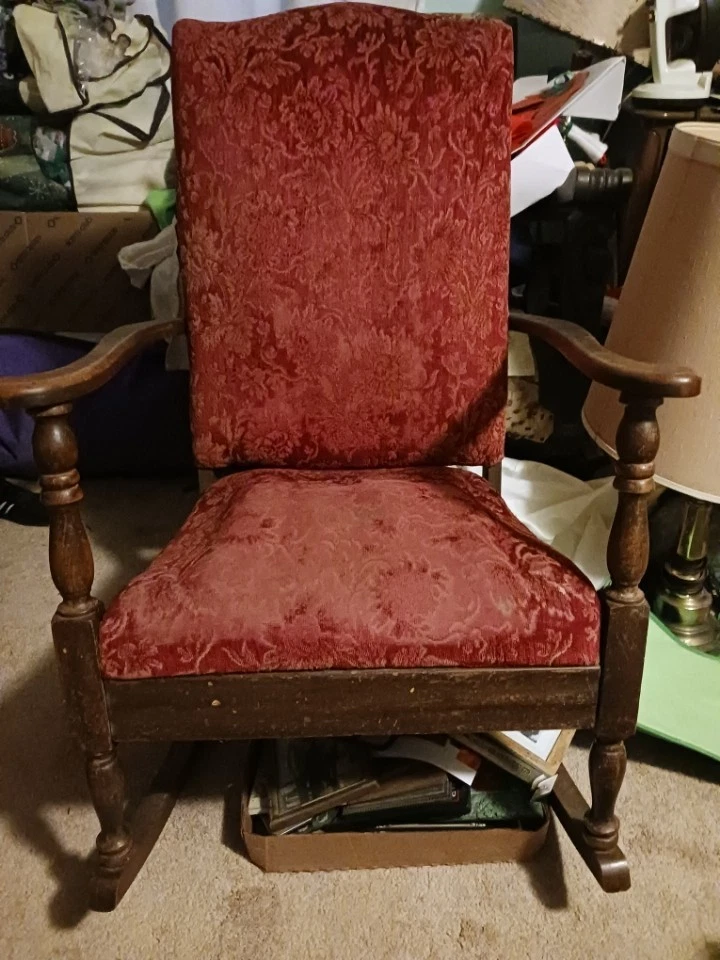 Antique Rocking Chair, Very Good Condition, Upholstered, W/Wood Trim, Elegant! - Image 1 of 4