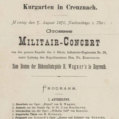 Kurgarten Creuznach Konzert Wagner 3. Rheinisches Infanterie Regiment 29 1876 - Bild 1 von 3