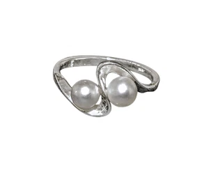 Anillo de doble perla natural genuino con banda de plata de ley 925 bypass moderno - Imagen 1 de 6