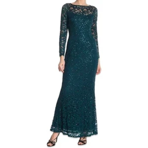 Marina Nordstrom Emerald Green Lace Evening Gown Maxi Dress Size M NEW Tags - Picture 1 of 14