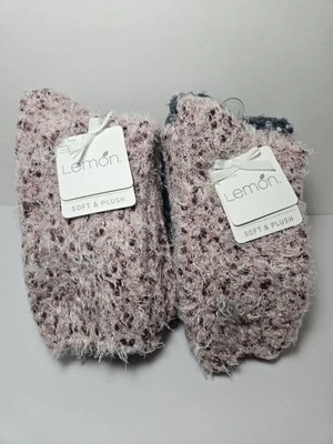 Womens Lemon Soft And Plush Comfort Crew Socks 2 - 2 Packs (4 Pairs) Grey/Pink - Image 1 of 4