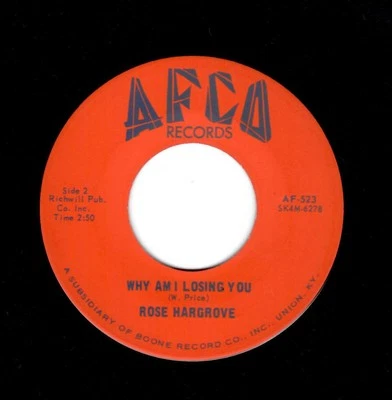 R & B/DEEP SOUL-ROSE HARGROVE-WHY AM I LOSING YOU/ONCE A DAY-AFCO 523 - Image 1 of 2