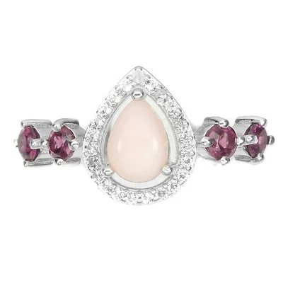 Anello estivo in argento 925 opale pera 7x5 mm rodolite topazio gemma gioielli 8 - Immagine 1 di 4