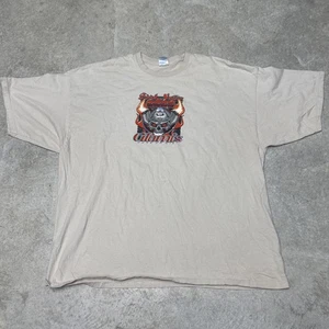 T-shirt vintage Glamis Sand Nation Dune or Die 3XL beige teschio fiamme fuoristrada  - Foto 1 di 10