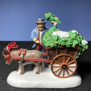 Dept 56 Chelsea Market Man With Donkey & Cart of Evergreen Holly No Box - Picture 1 of 7