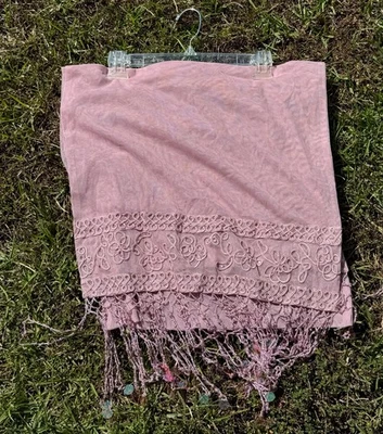 Cachecol Sue Wong seda vestido xale malva rosa marrom prata joias frisadas grande 30 - Imagem 1 de 4