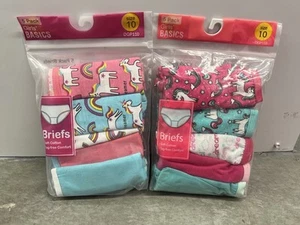 Lot Of 2 Girl's 5 Pack Briefs Underwear Size 10 Unicorns, Rainbows 100% Cotton - Picture 1 of 4