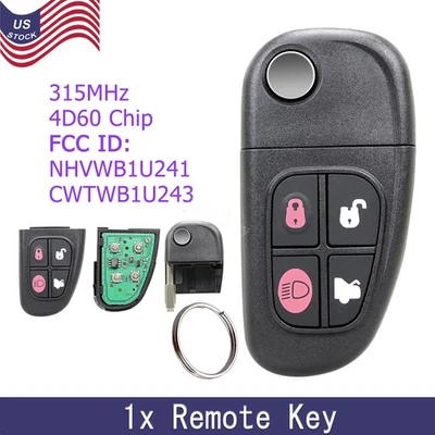 315MHz Remote Key Fob For 2003 2004 2005 2006 2007 2008 Jaguar S-Type X-Type XJ8 - Image 1 of 4