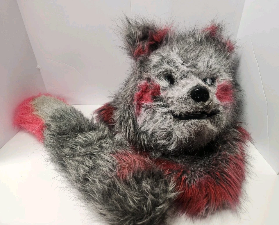 Máscara de lobisomem realista e conjunto de cauda com boca em movimento cinza vermelho pele sintética cosplay - Imagem 1 de 4