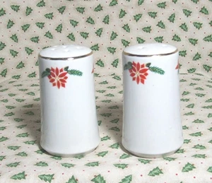 SALT AND PEPPER WHITE GOLD TRIM RED BOWS PORCELAIN JAPAN - Picture 1 of 5