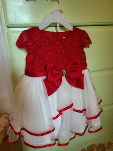 Rare Editions Beautiful Baby Girl Dress Formal Set 12 Months Red White With Tags - Picture 1 of 8