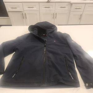 Mens L Tommy Hilfiger Performance Sherpa-Lined Softshell Hooded Jacket Navy Blue - Picture 1 of 11