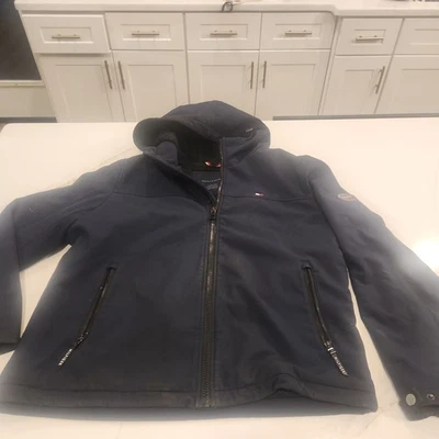 Mens L Tommy Hilfiger Performance Sherpa-Lined Softshell Hooded Jacket Navy Blue - Image 1 of 4