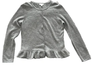 Garnet Hill 100% Cashmere Gray Button Up Ruffle Cardigan Sweater Size M - Picture 1 of 8