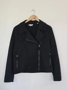 Max Studio Black Ponte Moto Jacket Womens Size Large Zipper Long Sleeve Pockets - Picture 1 of 10