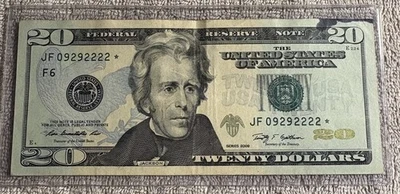 TRINARY STAR NOTE (JF 09292222*) 2009 $20 Dollar Bill Circulated Almost Binary - Image 1 of 2